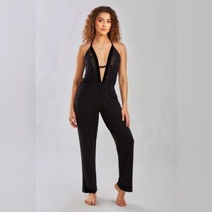 NWT- Icollection Black Velvet Lace Malia Jumpsuit